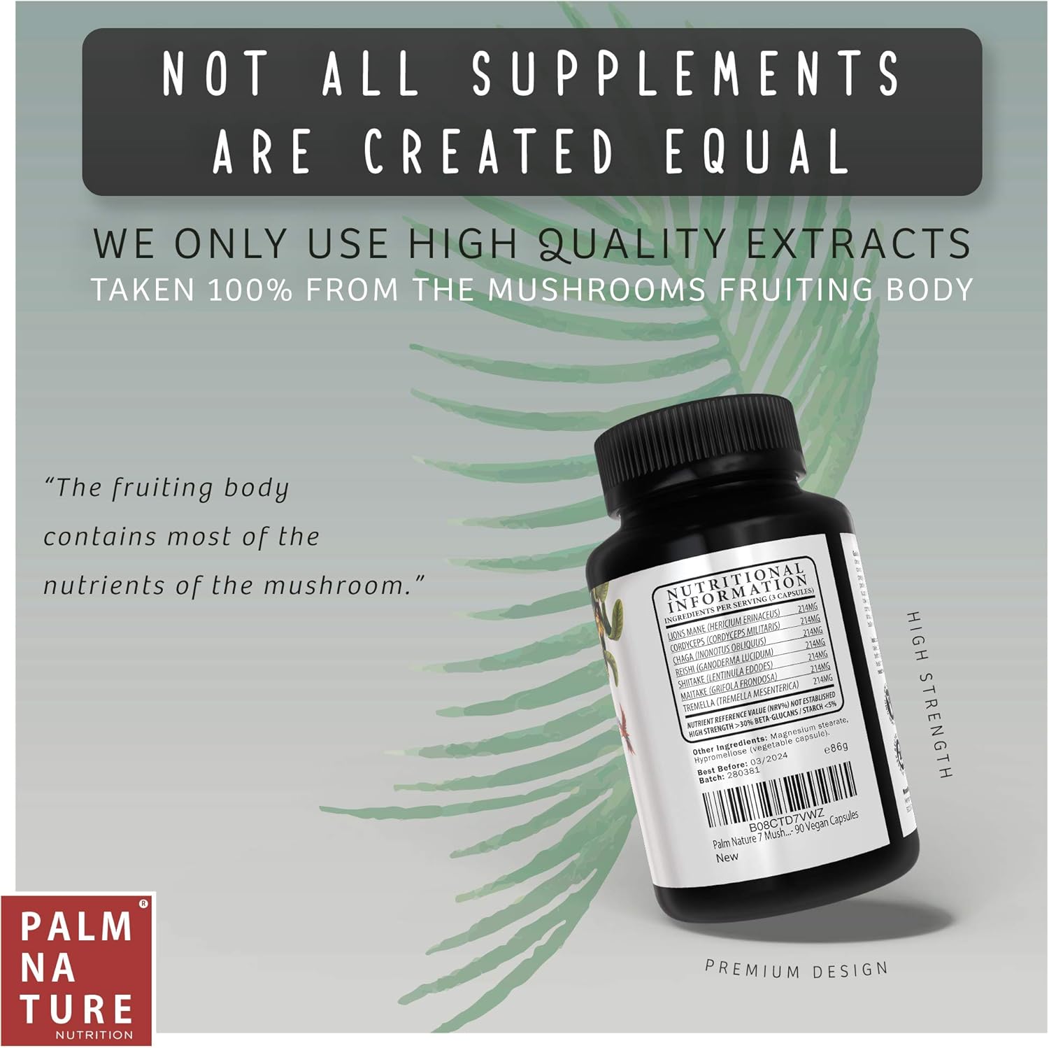 Palm Nature 7 Mushroom Complex, High Strength Extracts Not Powders, 30% Beta-Glucans, 90 Capsules, 1500mg Per Serving - Image 4