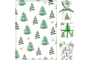 LIAPAWPAW Christmas Tissue Paper, Watercolor Christmas Tree with Lights Pattern, Green Holiday Gift Wrapping Tissue Paper for Gift Bags Xmas Presents Packaging Winter Crafts Decor, 30 Sheets, 20x14 In