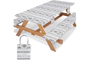 Jobunai Picnic Table Cover with Bench Covers Non Slip Waterproof Vinyl Tablecloth for 6 Foot Rectangle Tables Family Gardening Needs Camping Rv Roadtrip Items for Tent Camper Useful Gift for Woman Man
