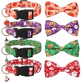 4 Pcs Holiday Dog Collars with Bowtie Halloween Dog Collars for Large Dogs | Adjustable Pet Collar with Plastic Buckle for Large Dogs (13.7-21inch)