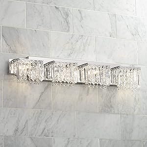 Possini Euro Hanging Crystal 33 3/4" Wide Chrome Bath Light