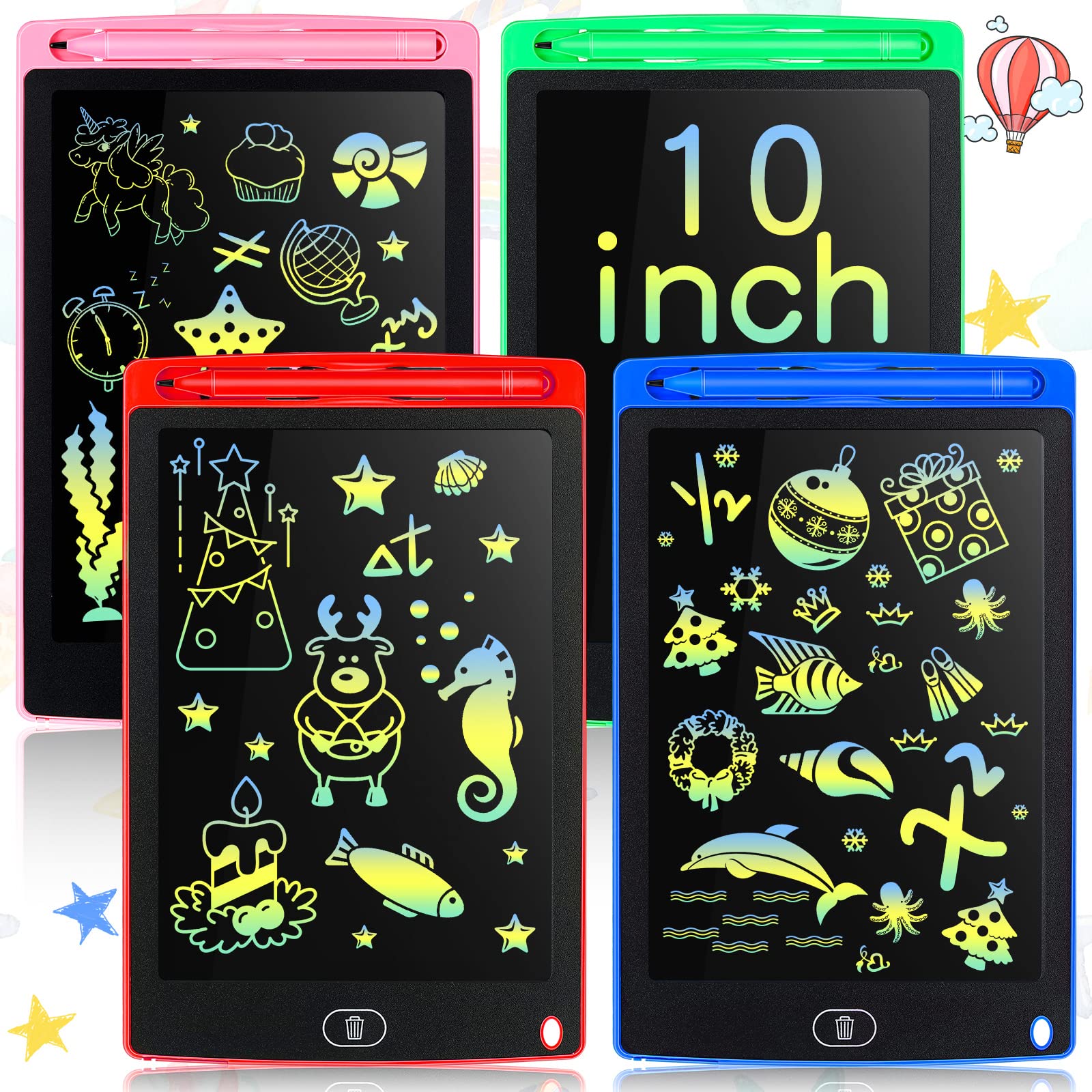 Photo 1 of 4 Pieces 10 Inch LCD Writing Tablet Doodle Board Electronic Toy Colorful Screen Doodle Drawing Pad for Kids Erasable Reusable Drawing Tablets Educational Learning Toy Christmas Gift(Black Frame)