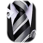 Barry.Wang Man Stripe Ties Set Silk Woven Pocket Square Necktie Cufflinks Formal Party Business