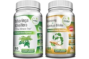 GREENATR Focus + Energy Bundle | Panax Ginseng & Ginkgo Biloba Tablets + Moringa Oleifera Capsules - Premium Non-GMO/Veggie Superfood - Traditional Energy Booster and Brain Sharpener - Unique Trio Supplement
