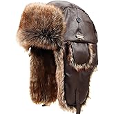NORTH CLIFF Unisex Winter Leather Trapper Hat with PU Coating for Hunting Skiing Trooper Winter Outdoor Activities