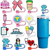 12PCS Medical Straw Cover Cap for Stanley Cup, Cute Silicone Nurse Straw Topper for Stanley 30&40 Oz Tumbler, 10mm 0.4in Dust-Proof Reusable Tips Lids, Cute Nurse Gifts