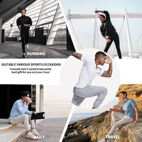 FREESUAL MEN’S CASUAL PANTS LIGHTWEIGHT QUICK DRY HIKING RUNNING WORKOUT OUTDOOR SPORTS SWEAT PANTS UPF 50+ GREY S-XL, X-LARGE