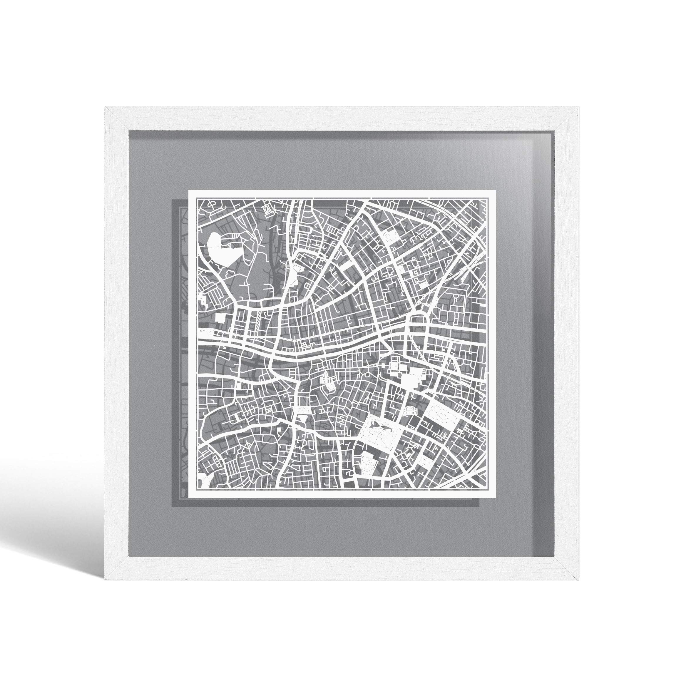 O3 DESIGN STUDIO Dublin Marco de Papel para mapas, White map, White frame, 9x9 inches, Gift Boxed, 4 background color, self-changing, Paper Art
