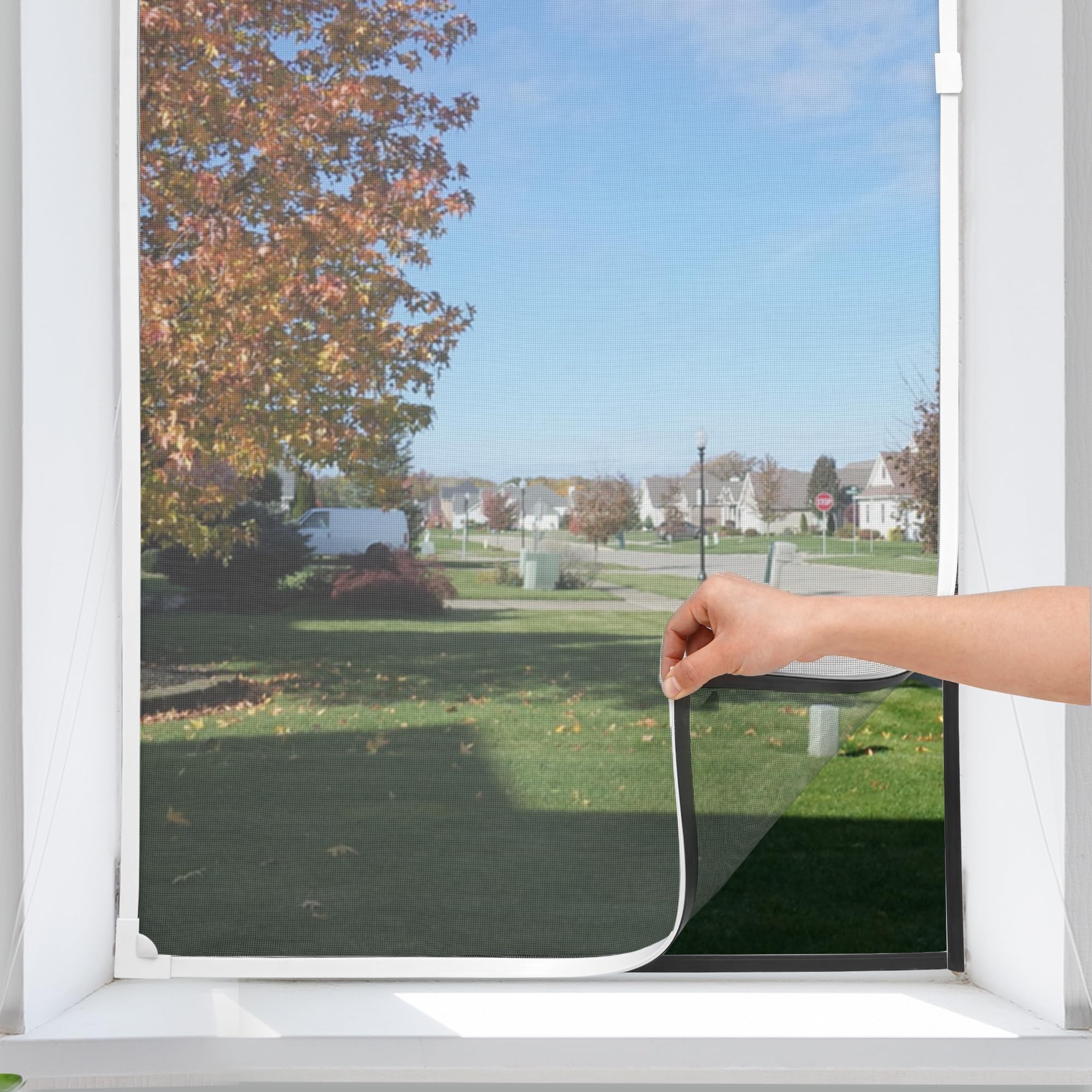 Photo 1 of Magnetic Window Screen Adjustable Window Net 55”x 36” Fiberglass Window Screen Mesh for House Windows with Magnets