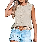 CUPSHE Women Tops Sleeveless Tank Cutout Blouse Crew Neck Shirt Lace Tee Summer Casual Dressy