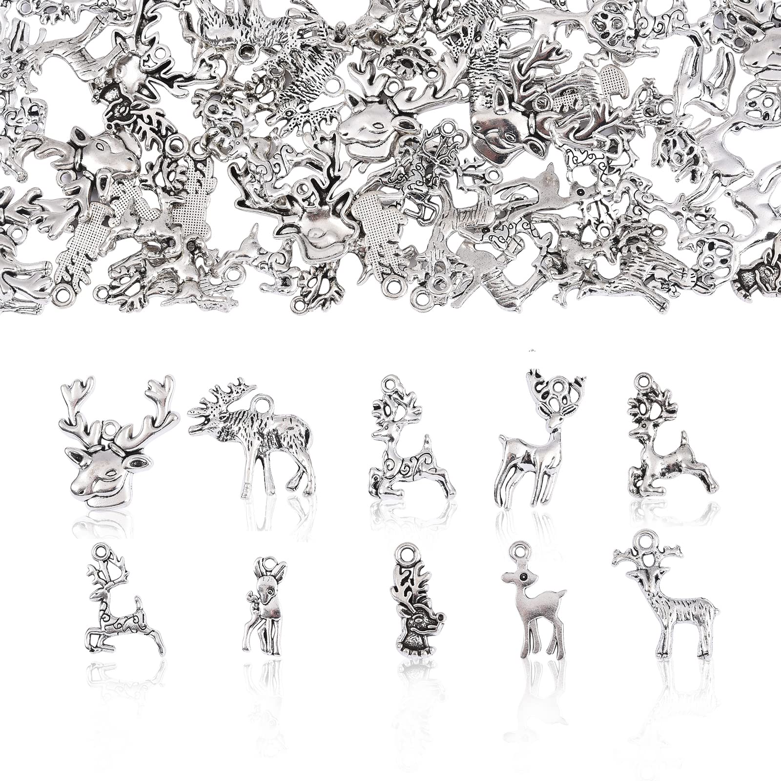 Airssory 100Pcs 10 Styles Antique Mini Pendants Sika Deer Charms Assorted for DIY Necklace Bracelet Jewellery Making and Craftings - 17.5x7mm