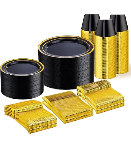 Amazon.com: Didaey 700 Pcs Disposable Dinnerware Set for 100 Guests Include  200 Paper Plates, 300 Plastic Silverware, 100 Paper Cups, 100 Napkins for  Wedding Birthday Party Supplies(Black Gold Pattern) : Health & Household