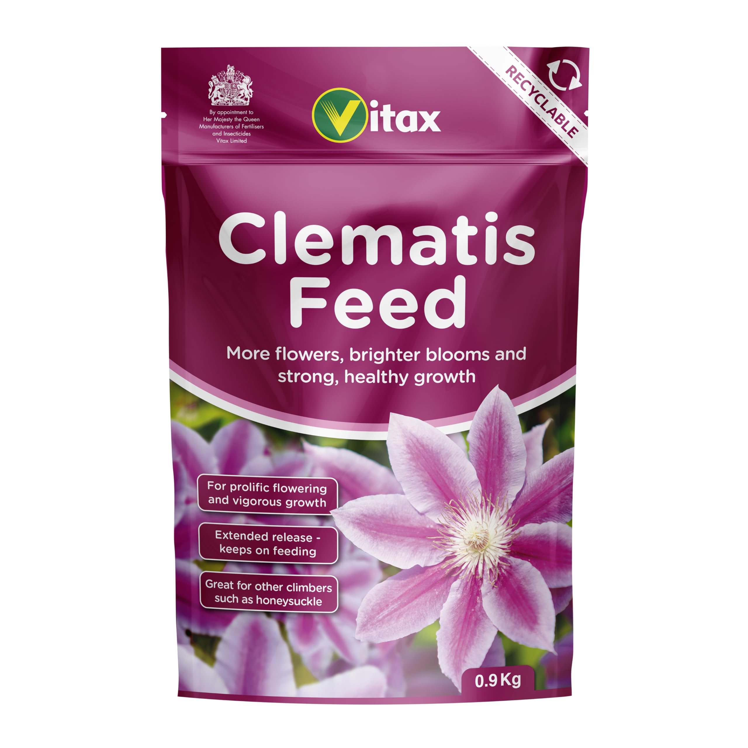 Vitax Clematis Feed, Boosts Growth & Flowering, Specially Tailored Nutrient Mix, Suitable For Clematis, Honeysuckle, Passion Flower And Other Climbers- 900G Pouch