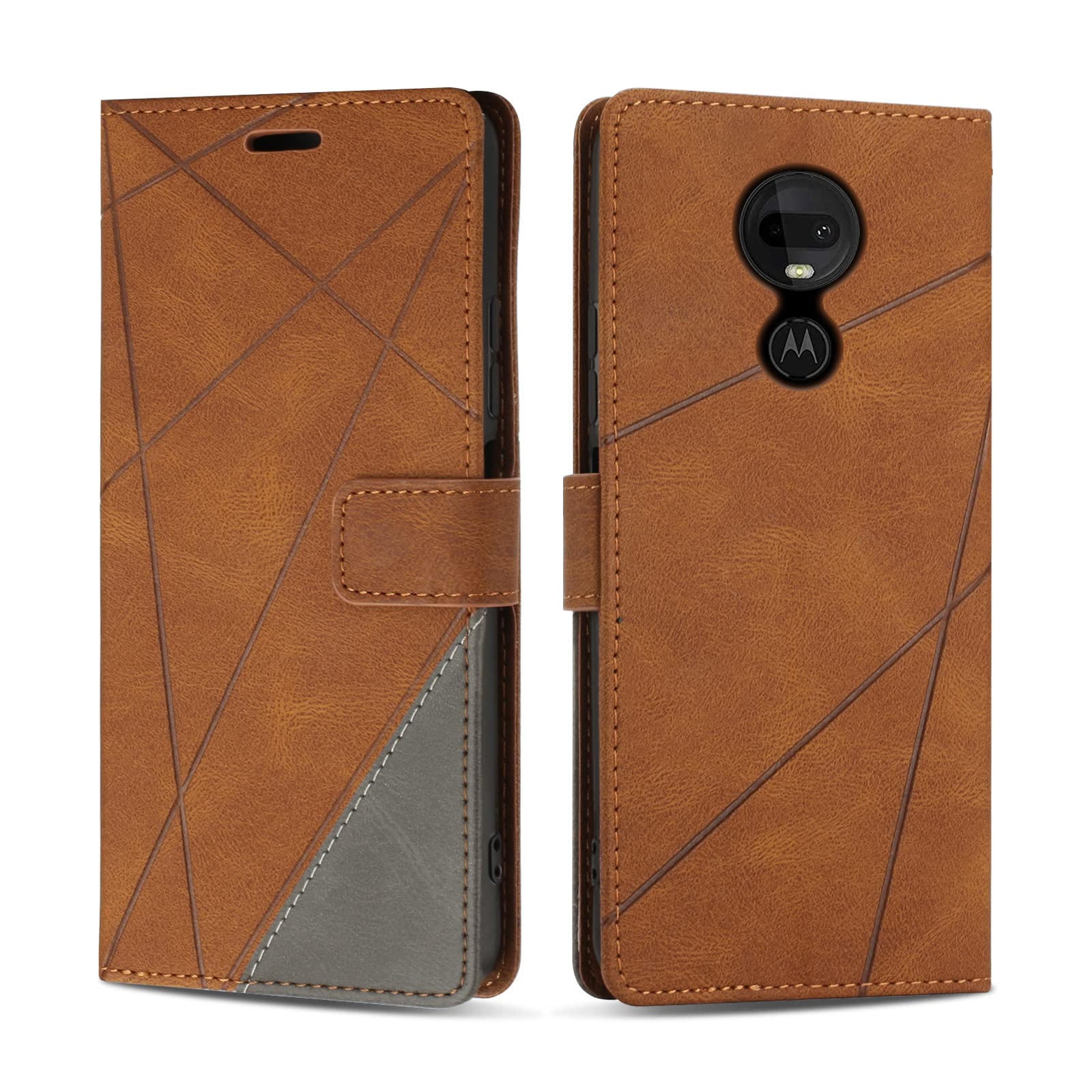 SONWO Moto G7 / G7 Plus Case, Premium PU Leather Shockproof Wallet Flip Case Cover for Moto G7 Plus, Brown — image 1