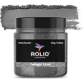 Rolio Premium Mica Powder - Twilight Silver (50G / 1.76oz) - 1 Jar of Silver Pigment Powder for Epoxy Resin, Dye, Soap Making, Nail Polish, Paint, Candle Making, Bath Bombs, Slime