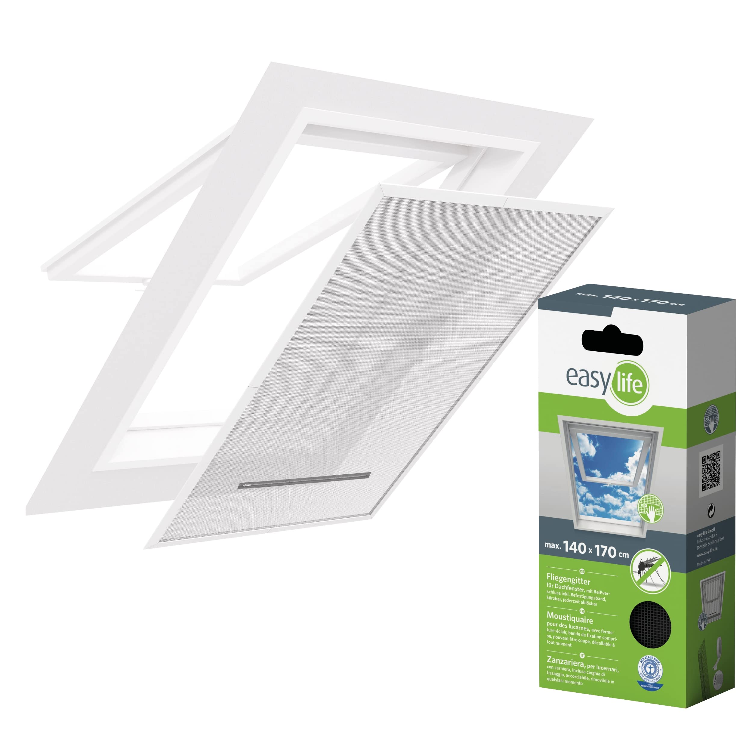 Mosquito Net without Drilling Hook and Loop for Roof Windows 140 x 170 cm with Zip - Insect Protection Net and Pollen - Anthracite Polyester Mesh - Summer Screen Protector