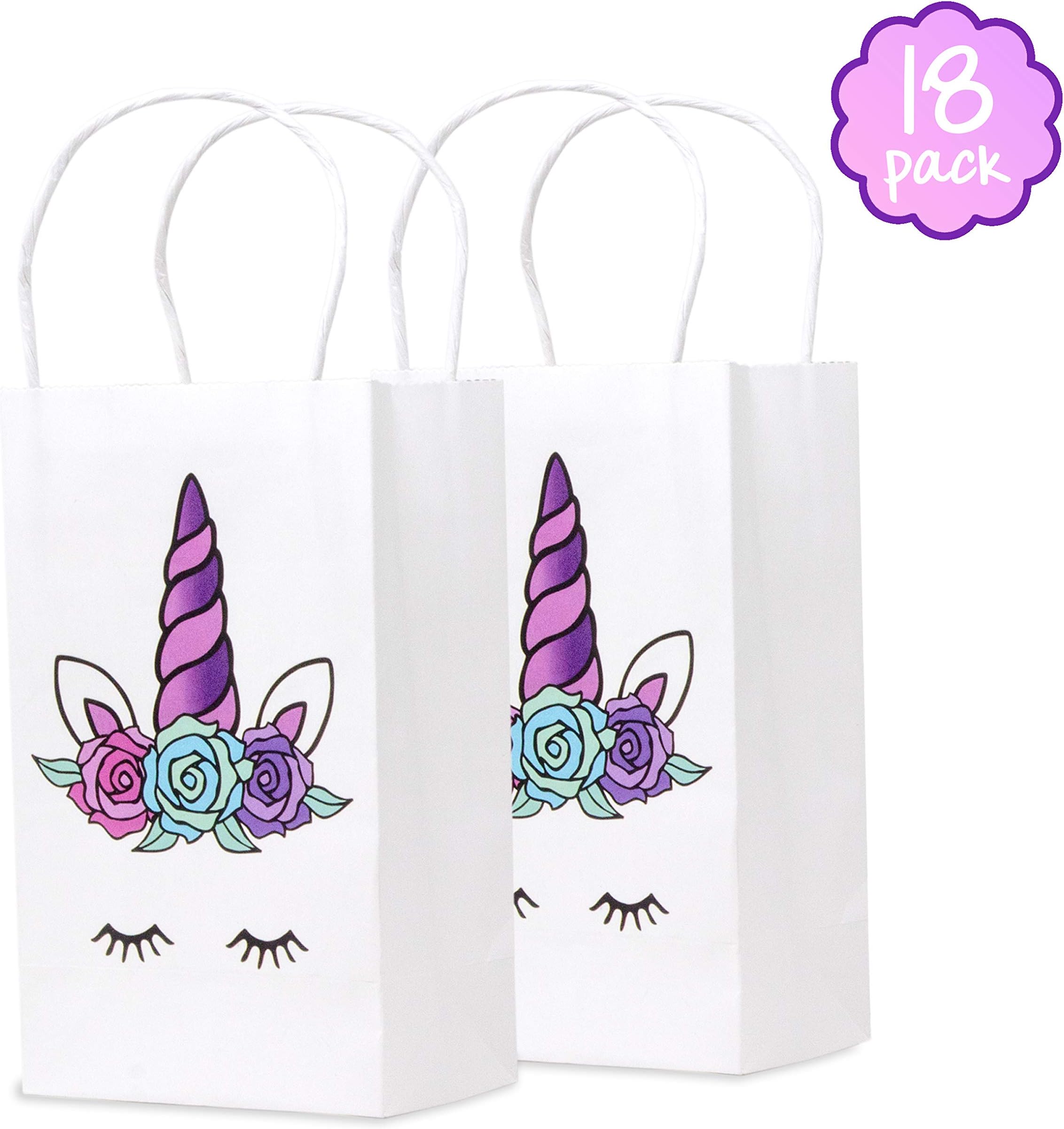 Cooper Papery Unicorn Goodie Bags for Unicorn Party Favors, Candy, and Gifts – 18pack with Handles