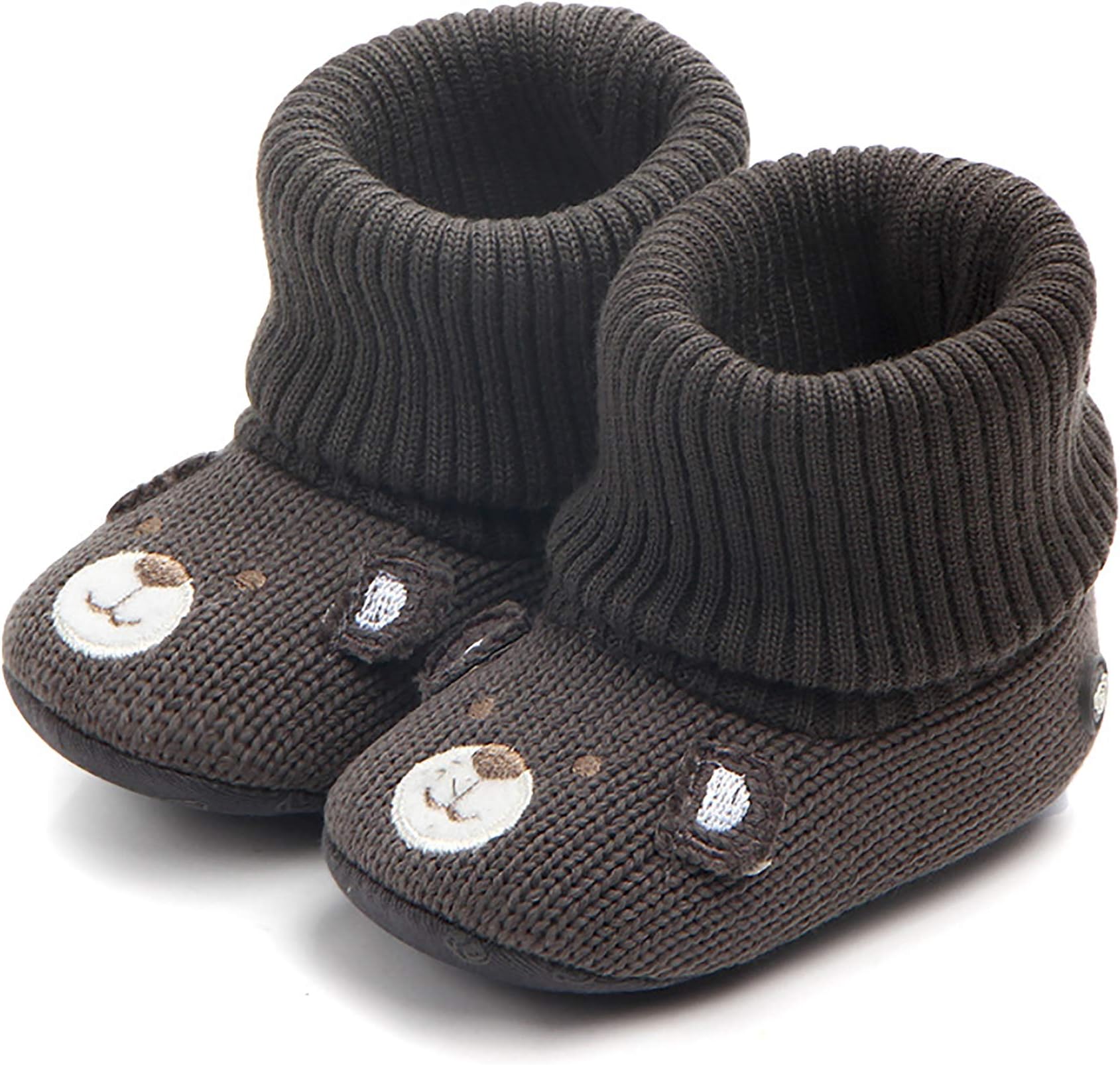 FANZERO Baby Boys Girls Fleece Non-Skid Booties Newborn Infant Soft Knit Winter Warm Crib Shoes Snow Boots