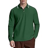 Susclude Men's Long Sleeve Polo Shirts - Classic Fit Comfy Casual Golf Office Business Shirts Holiday Stylish Collar Tops