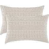 PHF 100% Cotton Waffle Pillow Shams King Size, 2 Pack 20" x 36" Soft Skin-Friendly Pillowcases, No Filling, Aesthetic Woven and Breathable Waffle Weave Pillow Case Covers for Bed, Oatmeal