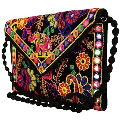 SUVASANA Rajasthani Bohemian Art Silk Black Purse