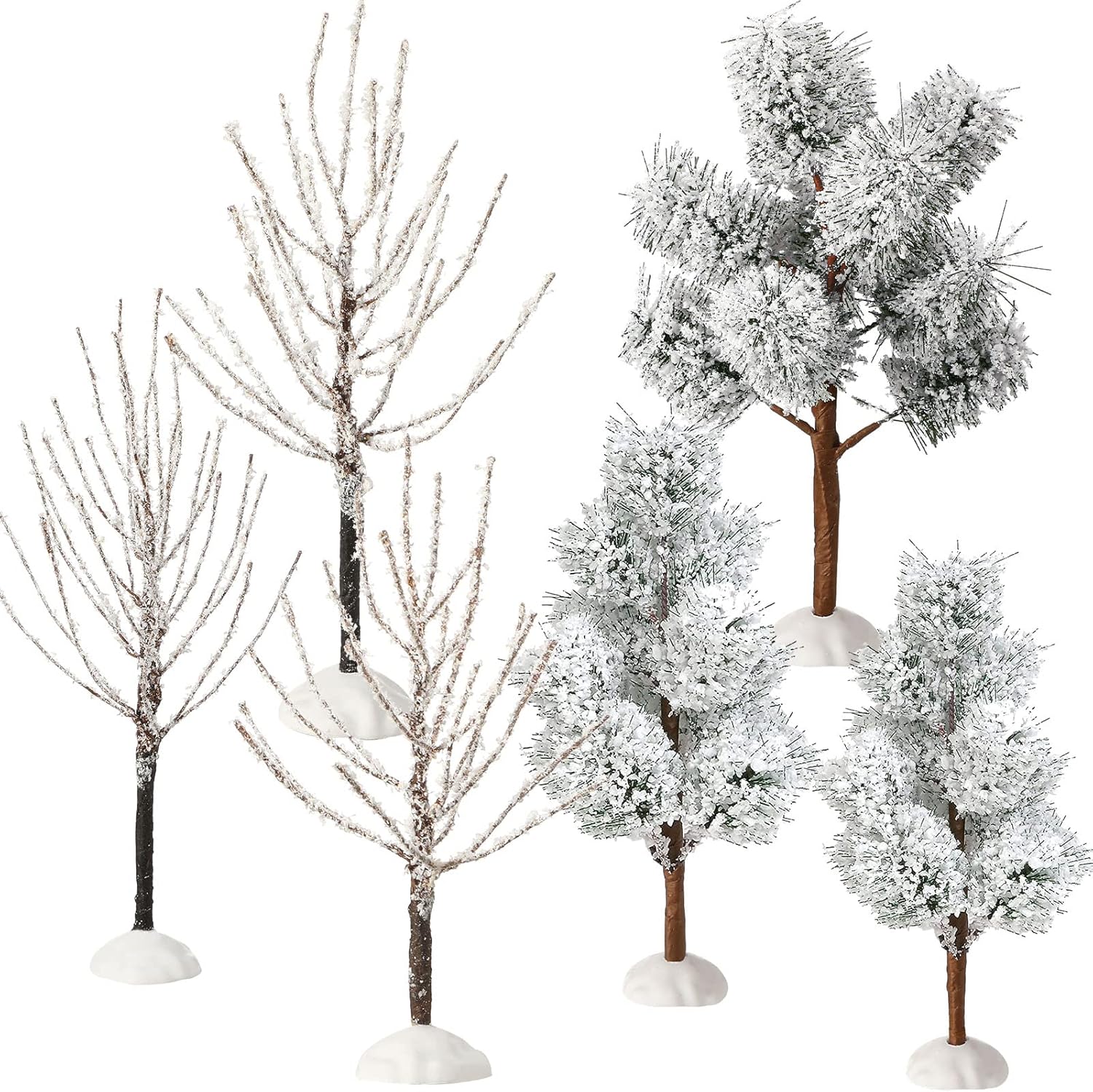 Trees - 6 Pieces Mini Decor Trees Small Holiday Branch Village Trees Artificial Model Trees Miniature Trees Village Displays Tree for House Garden Festival Decorations, 3 Sizes(Snowy Pine Tree, Frost Tree)