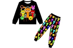Iowillar Boys Girls Sprunki Pants Set Kids Music Adventure Tee Shirt 2PCS Long Sleeve Cartoon Monster Game Clothes Outfit