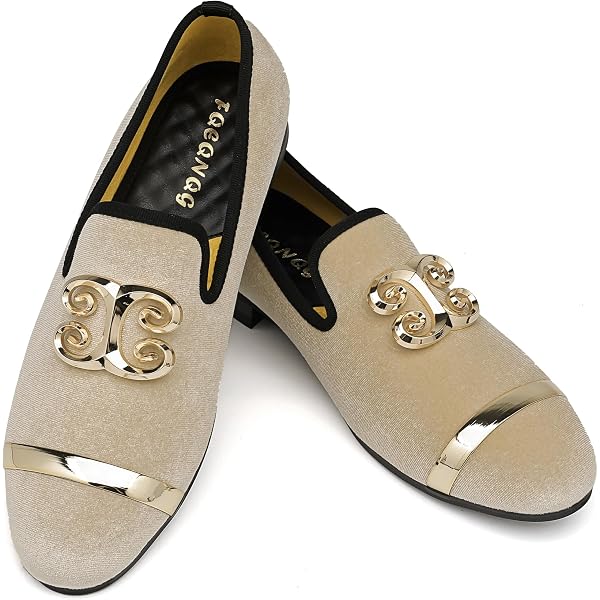 Enzo Romeo Men\'s Gold Satin Silky Floral Chain Buckle Loafer Slip On Shoes Amazon.com | SPK05 Men main image 4