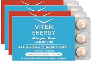 Viter Energy Caffeinated Gum 60mg Caffeine, B Vitamins, Guarana, Sugar Free. (Variety, 12pcs, 4 Pack)