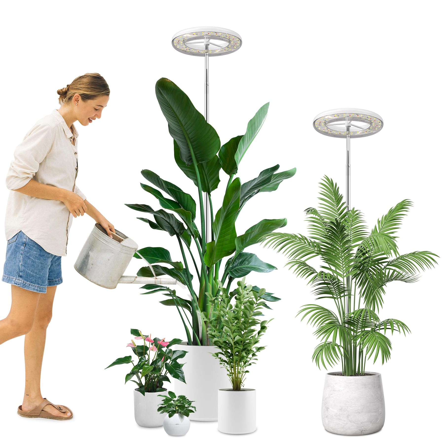 YUYMIKA Grow Lights for Indoor Plants, 72LED Full Spectrum Growing Lamp for Indoor Plants, 10 Brightness, 3/9/12Hrs Timer, 30~160CM Adjustable Telescopic Pole for Small Tall Plants, 2 Pack