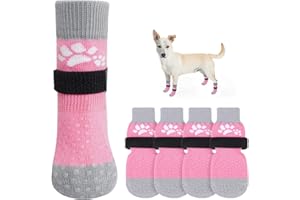 SCENEREAL Anti Slip Dog Sock to Prevent Licking Paws for Hardwood Floors, Boots & Paw Protector Shoes for Hot/Cold Pavement with Grippers, Double Sides Grips for Small Medium Large Senior Dogs, XS