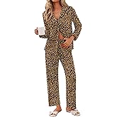 Ekouaer Pajamas for Women Set Button Down Pj Long Sleeve Shirt and Pants Lounge Sets Fall Sleepwear with Pockets