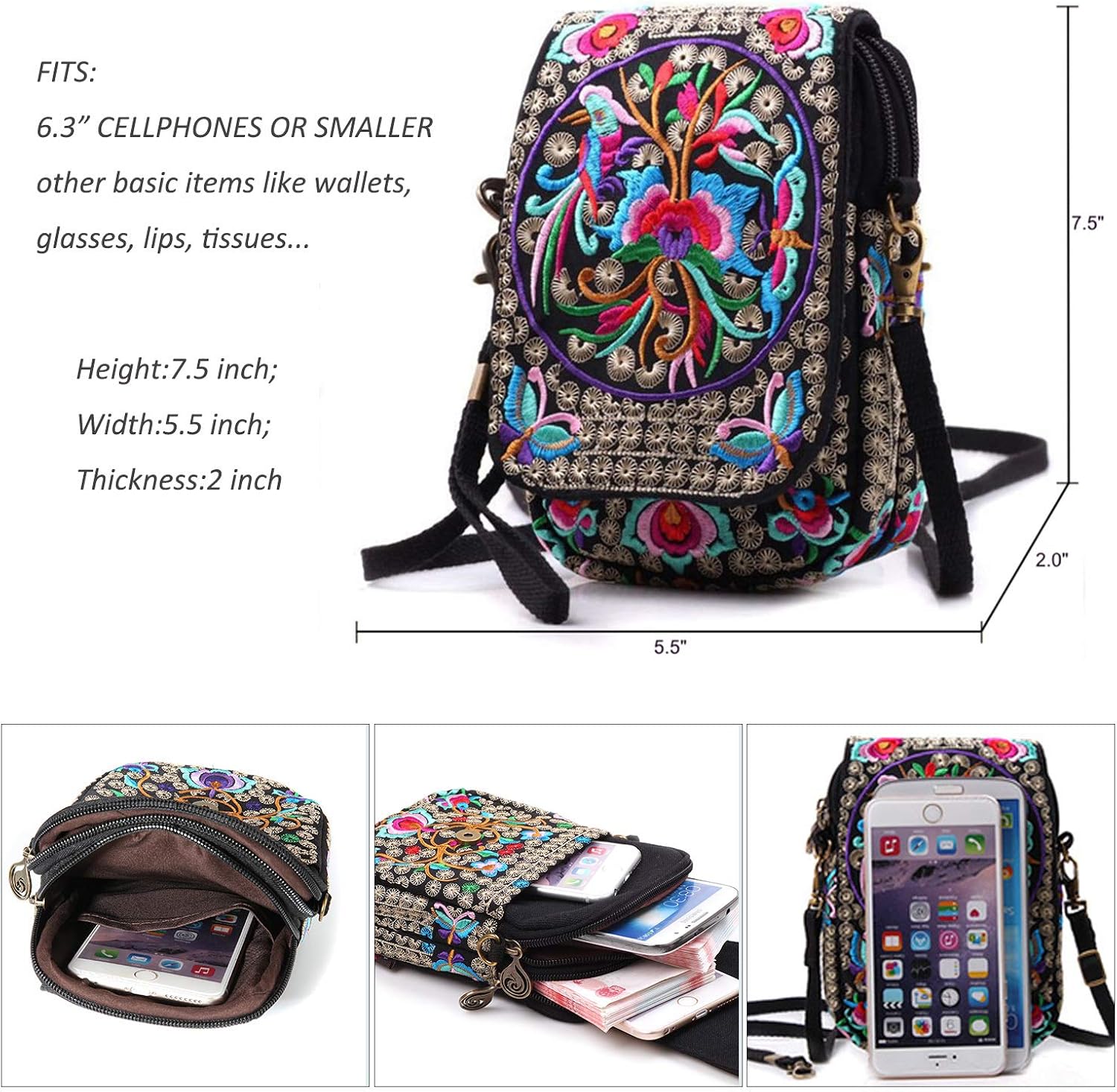 Goodhan Vintage Handmade Women Mini Crossbody Bag Cellphone Pouch Small Handbag Coin Purse, Style 01: Basic Version - Image 5