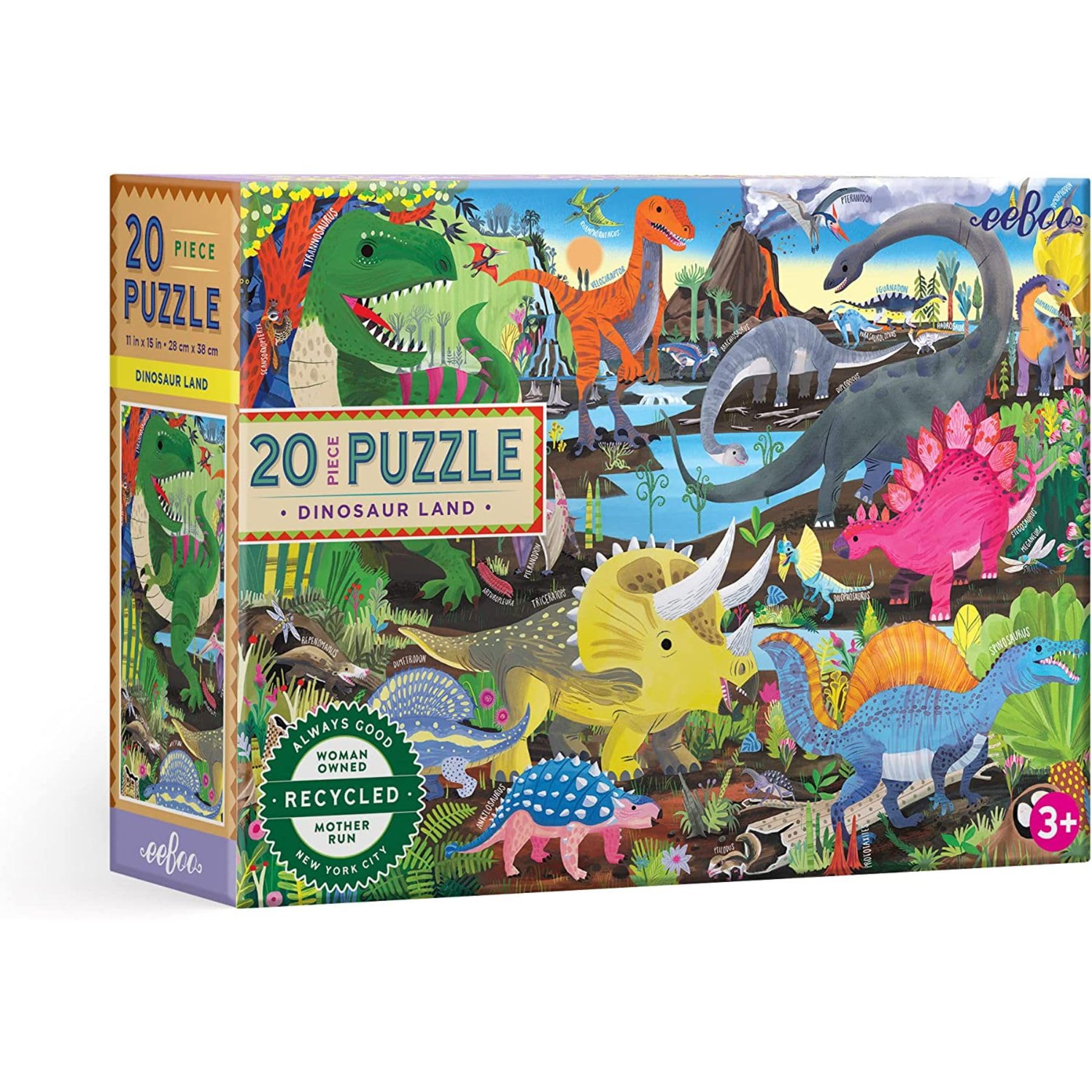 eeBoo Land of Dinosaurs 20 Piece Big Puzzle