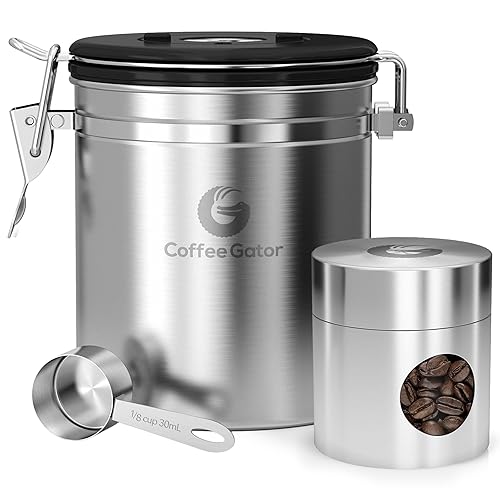 Coffee Gator Coffee Canister, Airtight 16oz Stainless Steel and