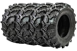 Set 4 Hakuba Ibex Offroad ATV/UTV All Terrain Tire Set - 25x8-12 Front & 25x10-12 Rear, Zilla Style, 6 Ply, Super Mud Lugs