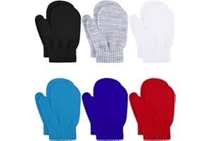 Glooarm 6 Pairs Toddler Mittens Winter Baby Mittens Gloves Kids Knitted Magic Mittens Bulk for Boy Girls