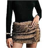 MakeMeChic Women's Faux Fur Low Waisted Mini Skirt Straight Hem Y2K Party Short Skirts