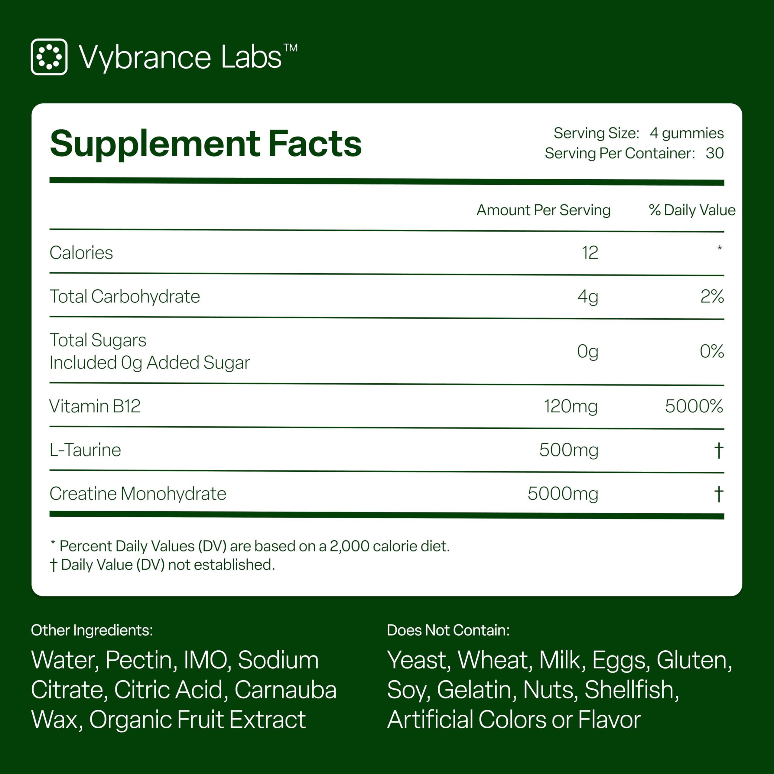 Creatine Gummies 5g – Sugar-Free Creatine Monohydrate + Taurine & B12 | Vegan, Gluten-Free | Green Apple Flavor | 120 Gummies for Strength, Energy & Focus for Women & Men