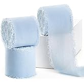 CLUEWR Light Blue Chiffon Ribbon 1.5" x 21 Yd Handmade Fringe Silk Chiffon Fabric Ribbon for Gift Wrapping Wedding Invitation Bridal Flower Bouquet DIY Crafts Home Decor