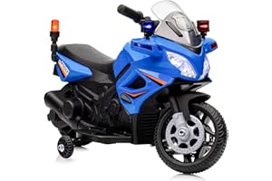 Outfunny Kids Motorcycle, 6V Electric Motorcycle for Kids with Detachable Training Wheels, Realistic Music, Headlights, Police Light, Motorbike for Toddlers, Blue