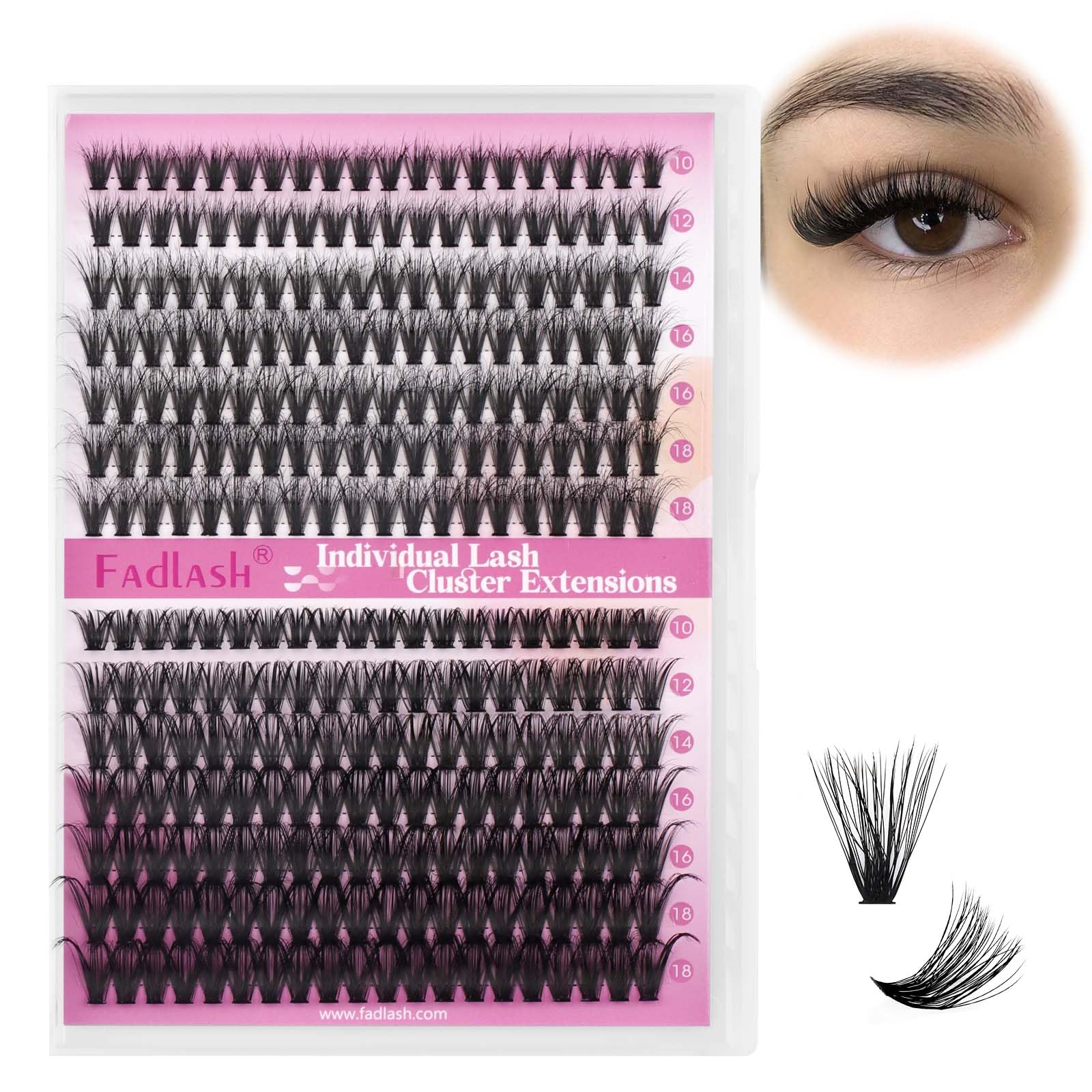 Fadlash Lash Clusters 280pcs 10-18MM 0.07 D Curl 40D+50D 3D Effect DIY Individual Eyelash Extenisons Fluffy Cluster Eyelashes False Lashes DIY at Home