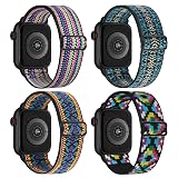 4 Pack Stretchy Solo Loop Compatible with Apple Watch Band 38mm 40mm 41mm 42mm 44mm 45mm 46mm 49mm Women Men, Sport Nylon Elastic Straps Braided Wristbands for iWatch Series 10 9 8 7 6 5 4 3 Ultra SE