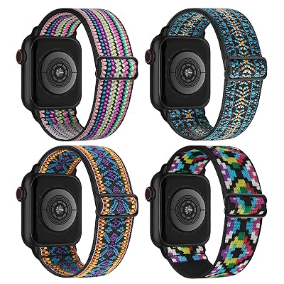 4 Pack Stretchy Solo Loop Compatible with Apple Watch Band 38mm 40mm 41mm 42mm 44mm 45mm 46mm 49mm Women Men, Sport Nylon Elastic Straps Braided Wristbands for iWatch Series 10 9 8 7 6 5 4 3 Ultra SE