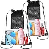 2 Pieces Clear Drawstring Bag for Stadium Concert Work Security Approved, Waterproof Clear String Backpack (Black)