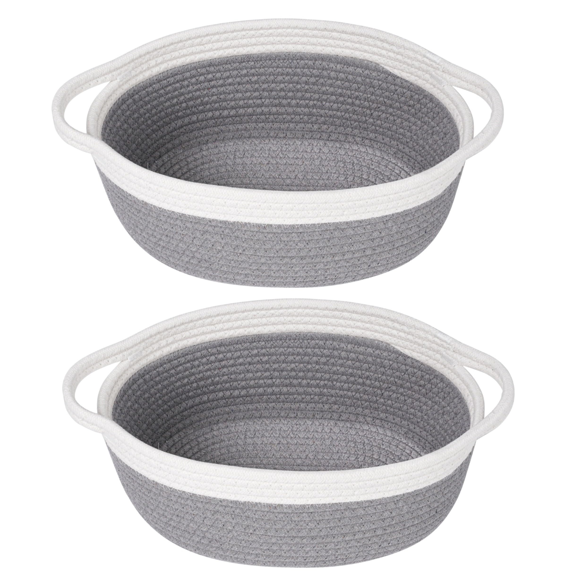 Photo 1 of QFLQFL 2 Pack Small Woven Storage Basket with Handles 12"x8"x5", Decorative Rope Bin for Home Organization, Shelf Storage,Cotton Rope Room Shelf Storage Basket with Handles