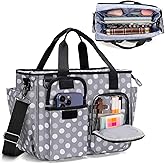 LUXJA Large Bible Bag with Water Bottle Pocket and Shoulder Strap, Bible Tote Bag for Women with Multiple Pockets (Bag Only), Polka Dots