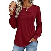 YUCOLEN Long Sleeve Shirts for Women Dressy Casual Business Blouses 2026 Pleated Crewneck Trendy Tunic Tops