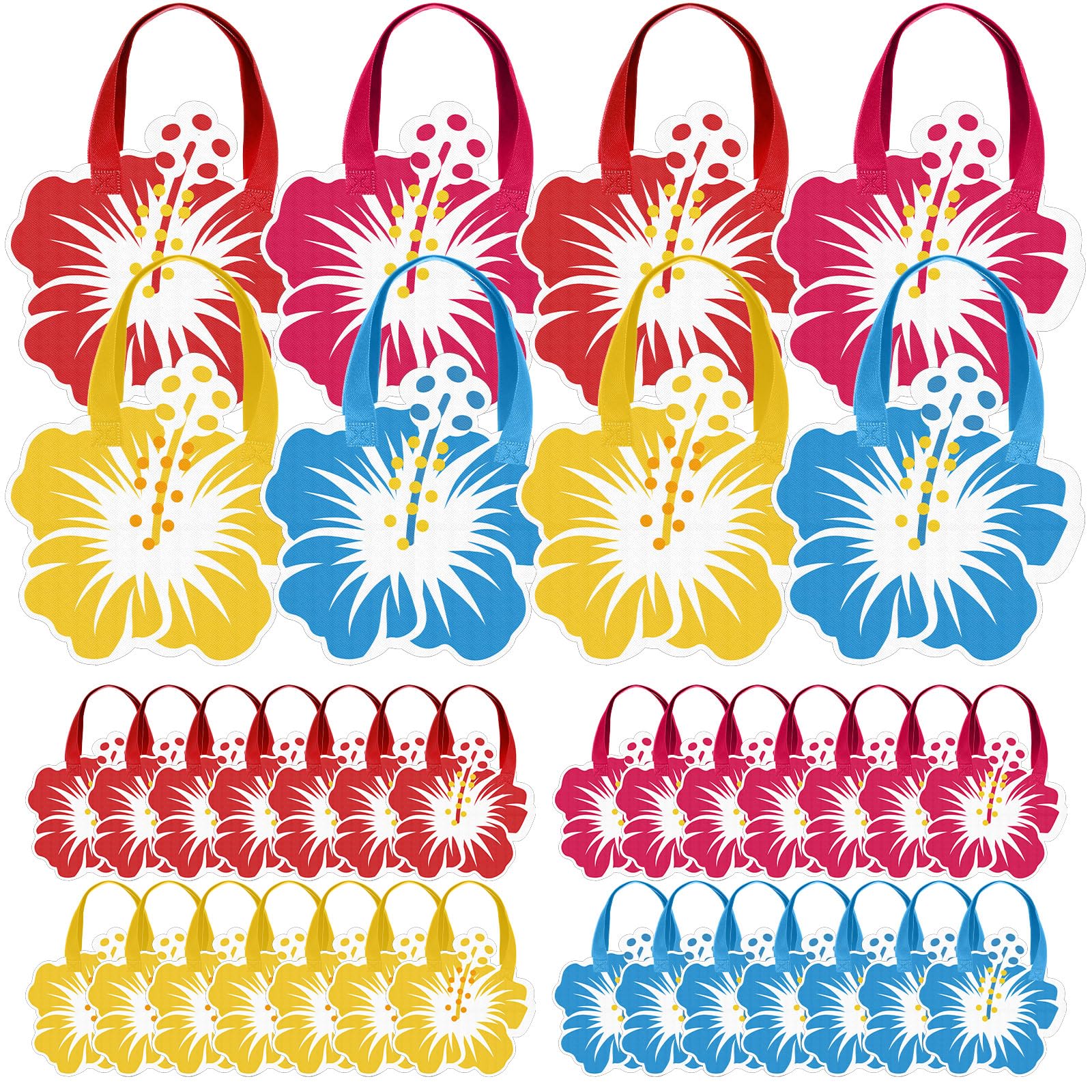 Photo 1 of Aliceset 28 Pcs Hawaiian Party Favor Bags Hibiscus Luau Treat Bags with Handle Non Woven Summer Gift Totes for Tropical Aloha Tiki Party Supplies Goodies Beach Pool Birthday Decorations