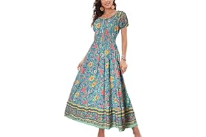 OSTOO Women's 2025 Summer Short Sleeves Boho Floral Print Tiered Casual Flowy Long Maxi Dress